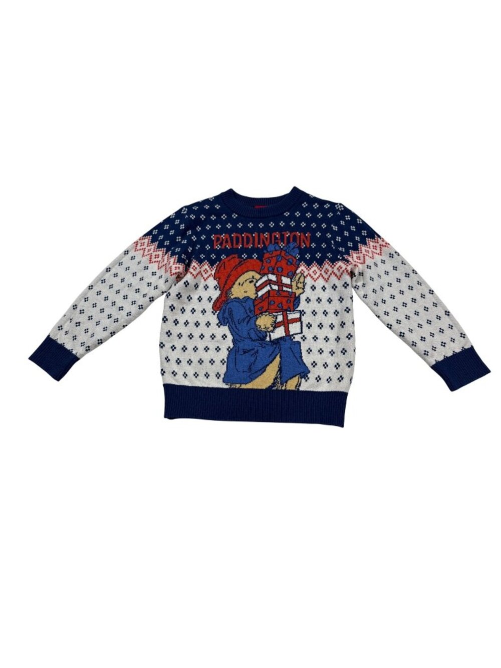 Paddington Bear Kids 4T Holiday Sweater Snowflake Print 16" Blue/Red (L949)